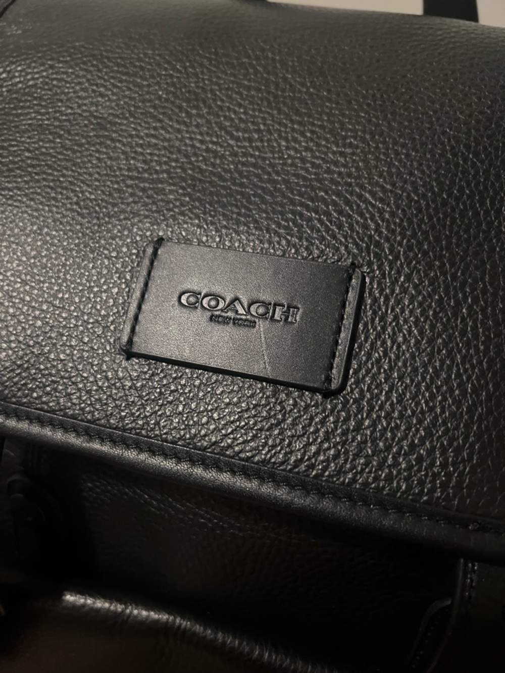 Coach Black Leather Men's Backpack with Front Pocket - Picture 2 of 7